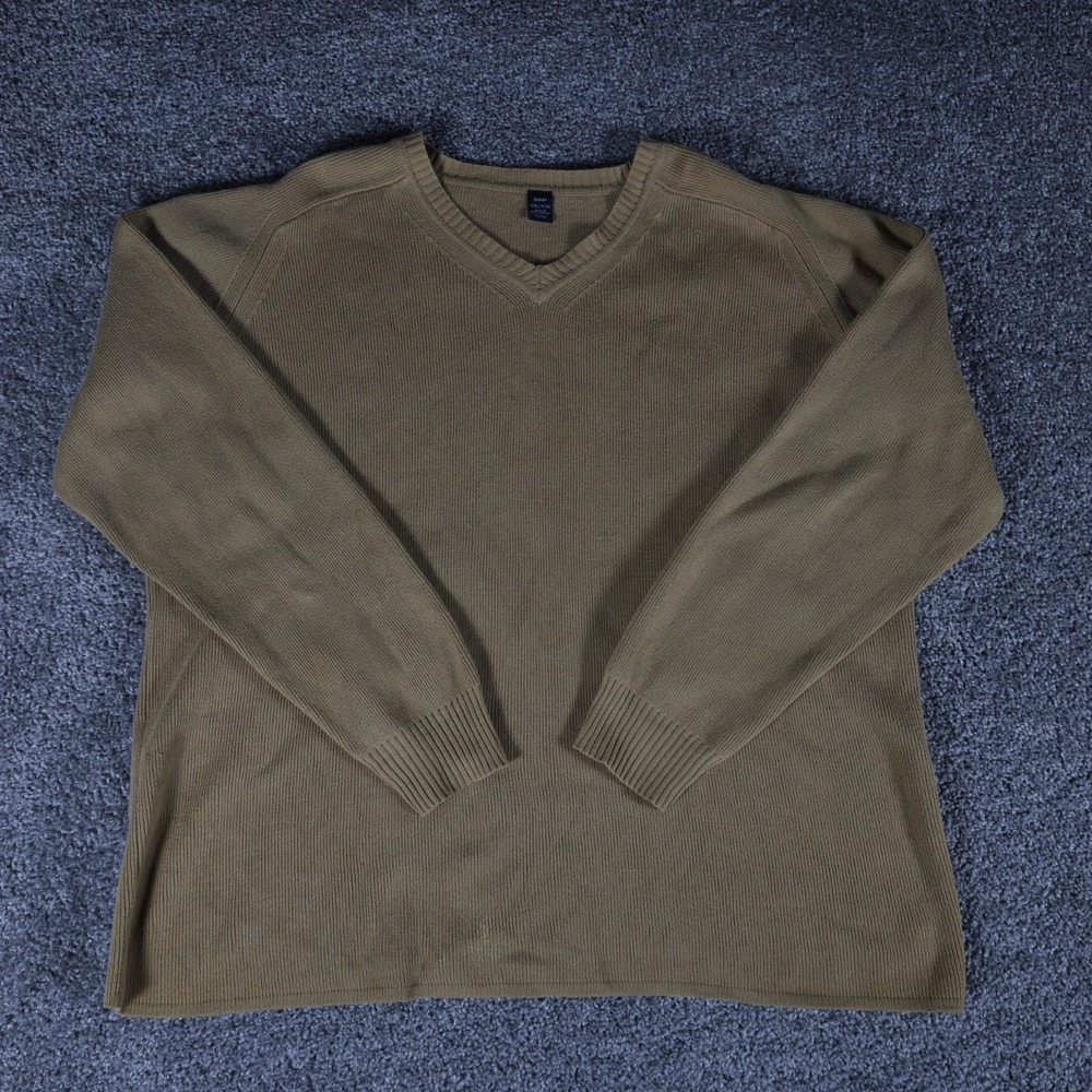 GAP Mens XXL Olive Green Ribbed Knit V Neck Cotton Pullover Sweater